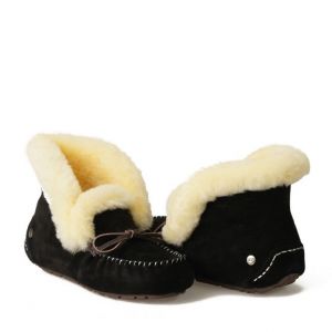 Moccasins Alena Black с белым мехом