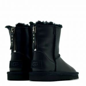 Kids Classic Short Zip Leather Black